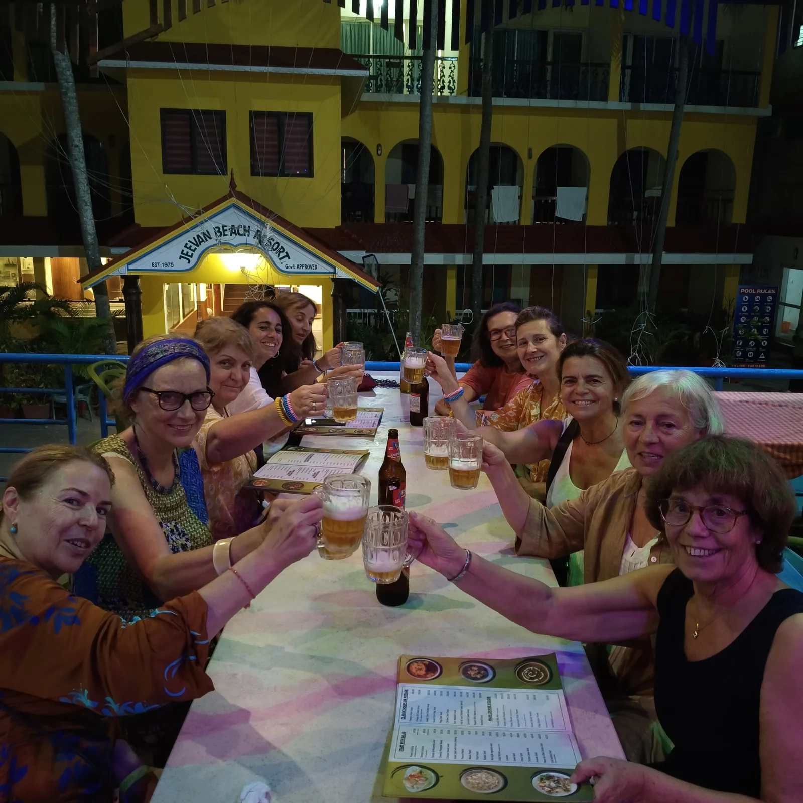 Celebration toast and dinner at beach resort in Kovalam