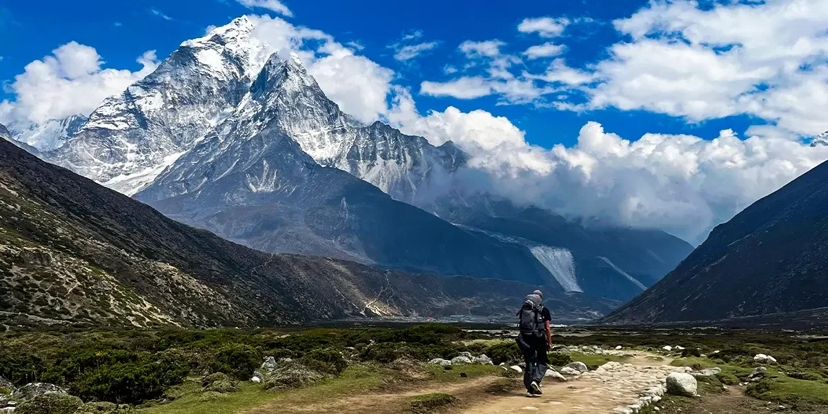 Himalayan mountain peaks and serene alpine valley
